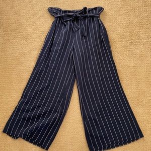 Storia striped, raw hem paper bag wide leg pants
